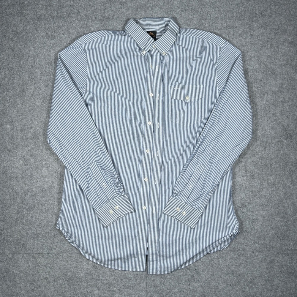 LL Bean Shirt Mens LT Blue Striped Button Down Long Sleeve Cotton Casual